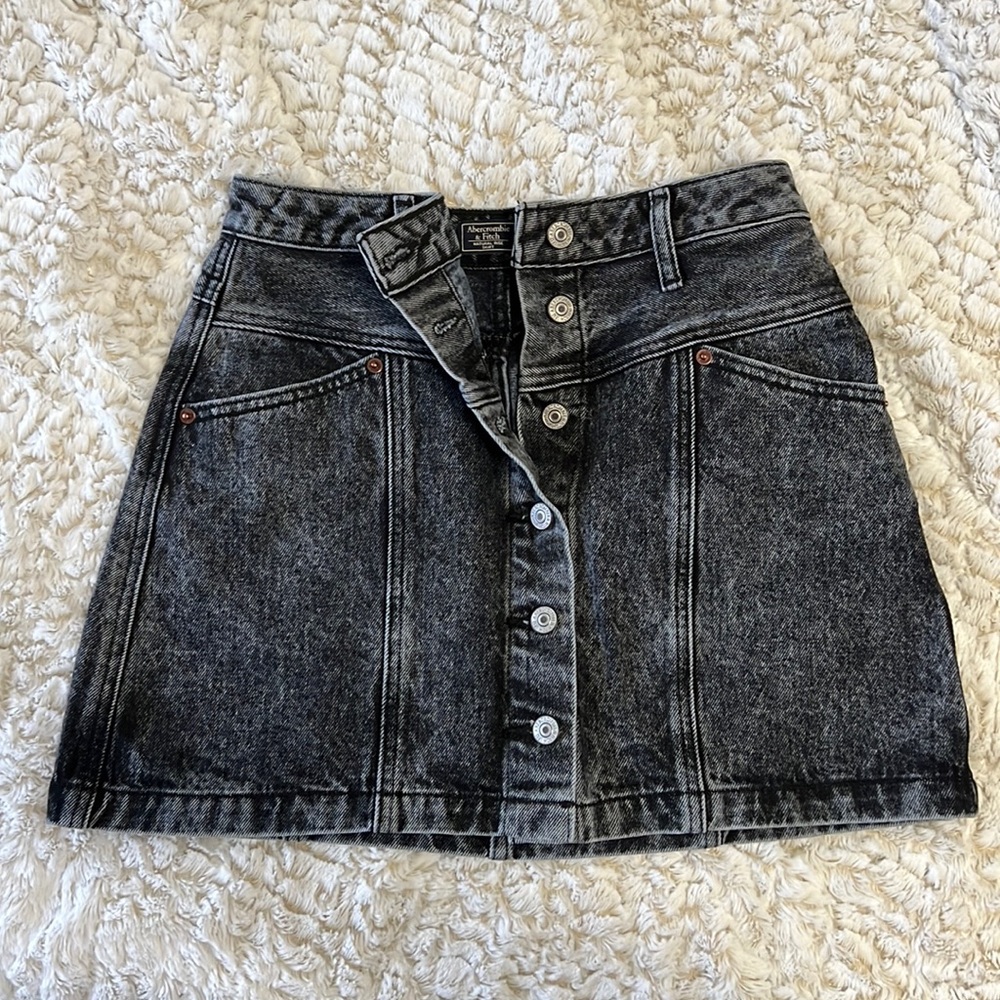 Abercrombie Black Acid Wash Denim Skirt